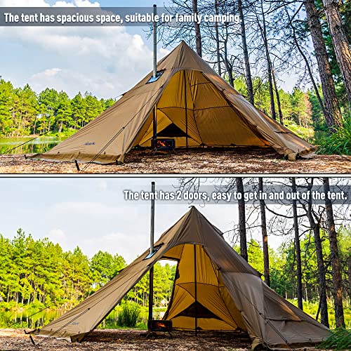 Image of FireHiking Camping Hot Tent 4-8 Person Tipi Tent with Stove Jack for Bushcraft, Cooking and Heating