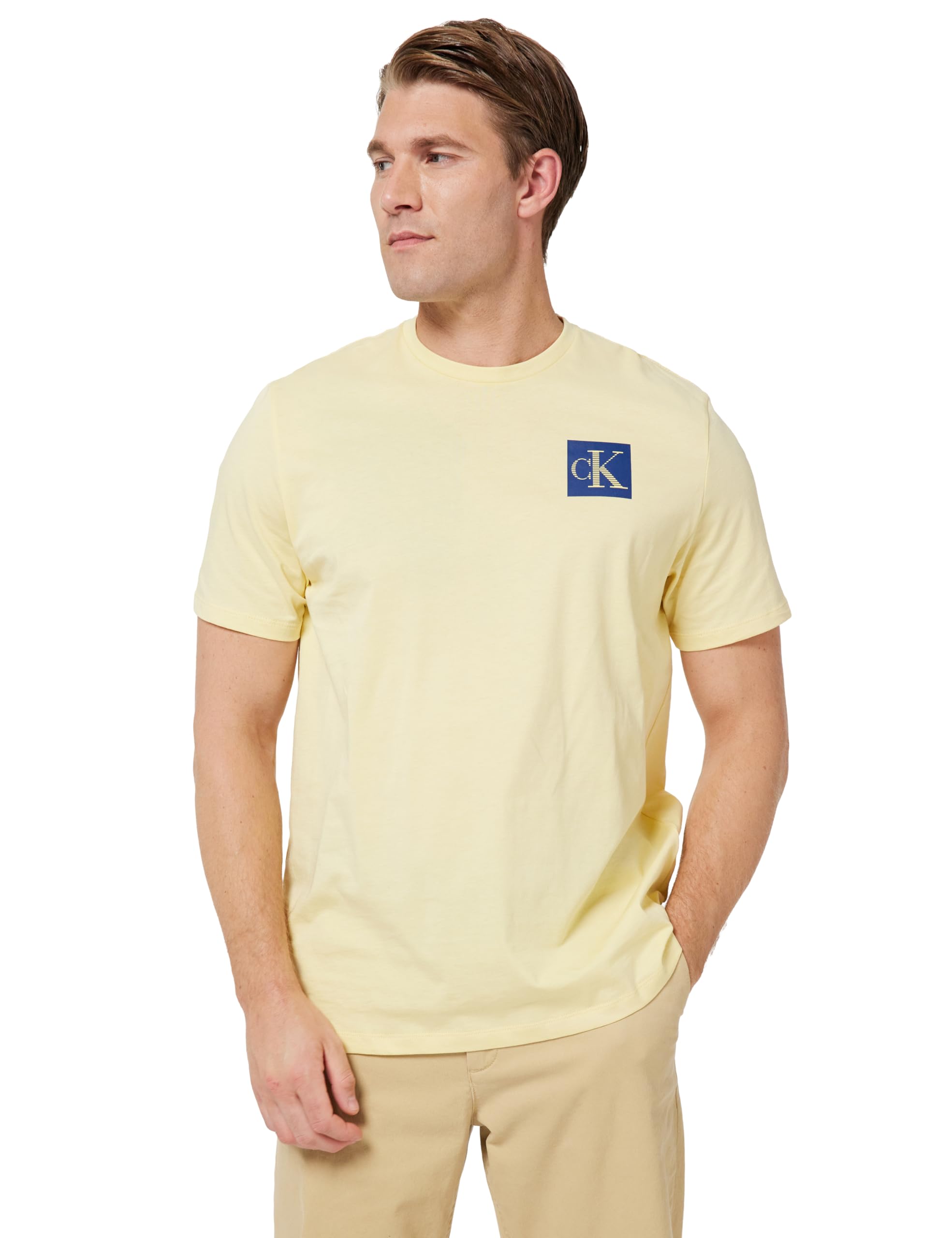 Calvin Klein Men's Short Sleeve Gradient Monogram Logo Cotton T-Shirt, Yellow (Sunlight), L