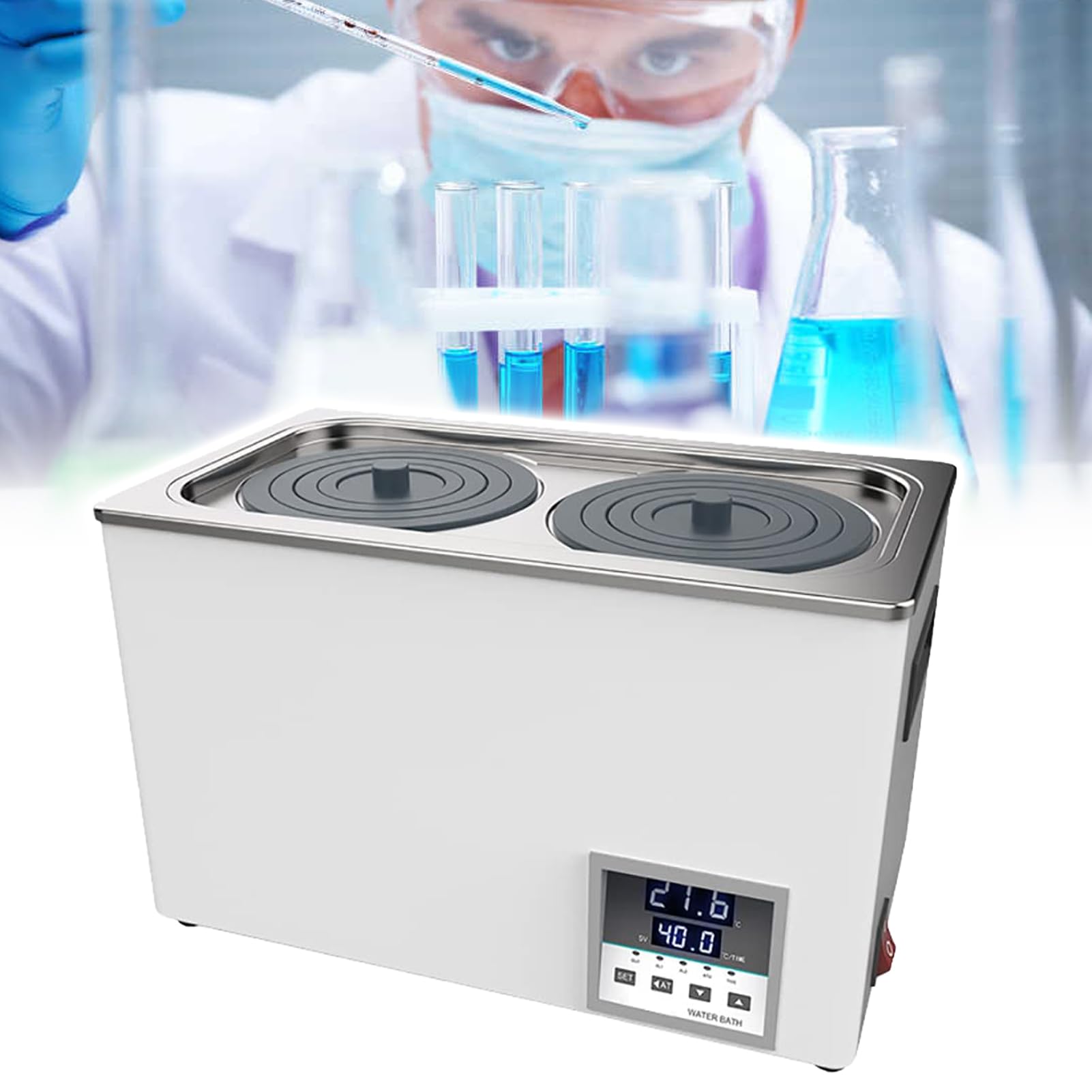 Baño María para Laboratorio, Calentador Termostático Digital, Dispositivo de Calentamiento Eléctrico, Recubrimiento de Acero Inoxidable para, con Aberturas para Experimentos de Laboratorio