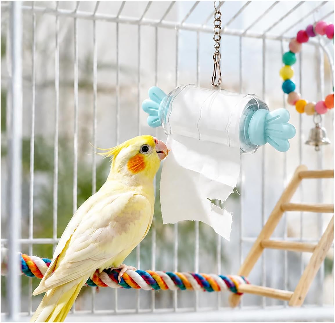 Bird Paper Roll Shredding Toy,Birds Chewing Toy with 3 Natural Paper Rolls