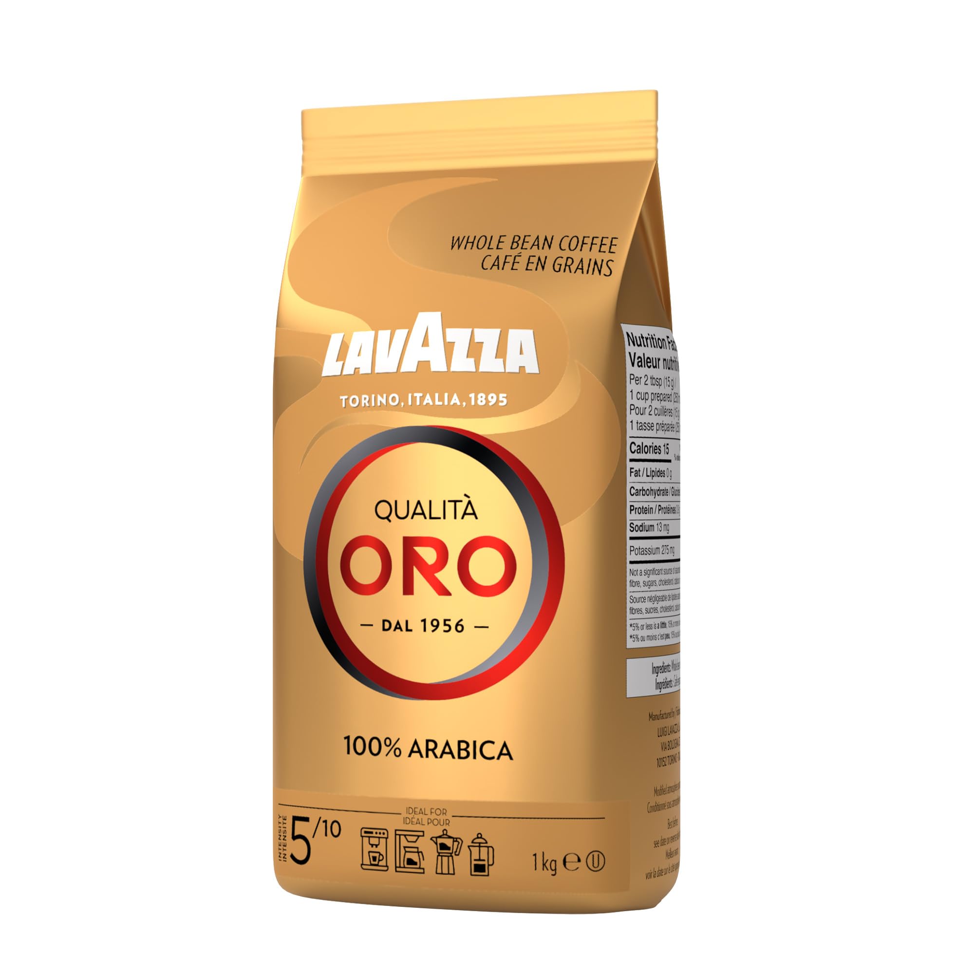 Lavazza Qualità Oro - Mezcla de café en grano entero, tostado medio, bolsa de 2.2 libras (paquete de 6)