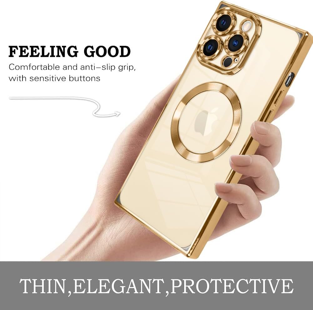KANGHAR Case Designed for iPhone 15 Case Magnetic Clear with Camera Lens Protector[Compatible with MagSafe] Luxury Cute Plating Design Full-Body Shockproof Protection Cover Gold - Image 4