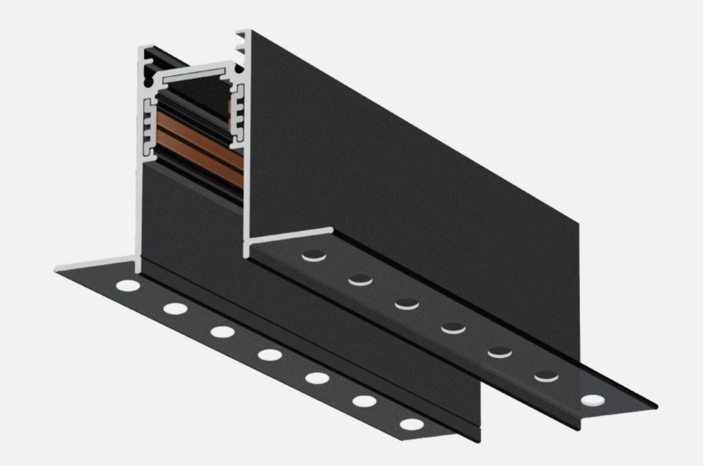 Opulenza 48V Recessed LED Magnetic Track Rail, Black, Aluminium, 2M, for Plaster Installation, Corded