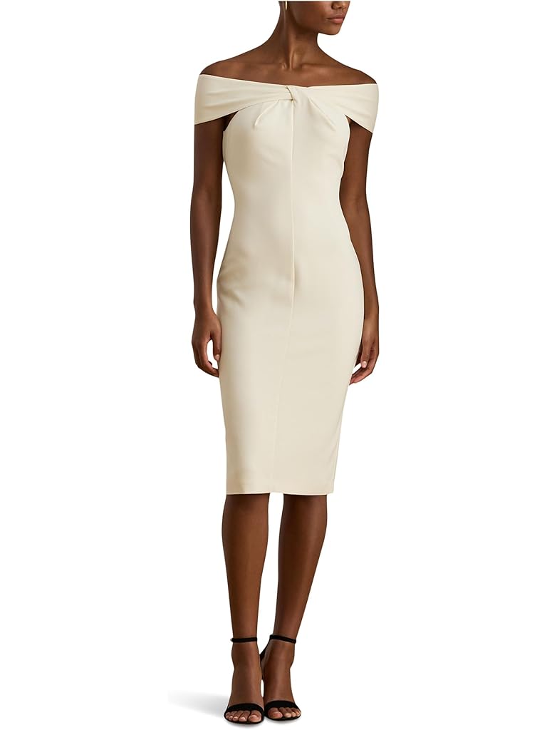 Bone Lauren Ralph Lauren Twist-Front Crepe Cocktail Dress