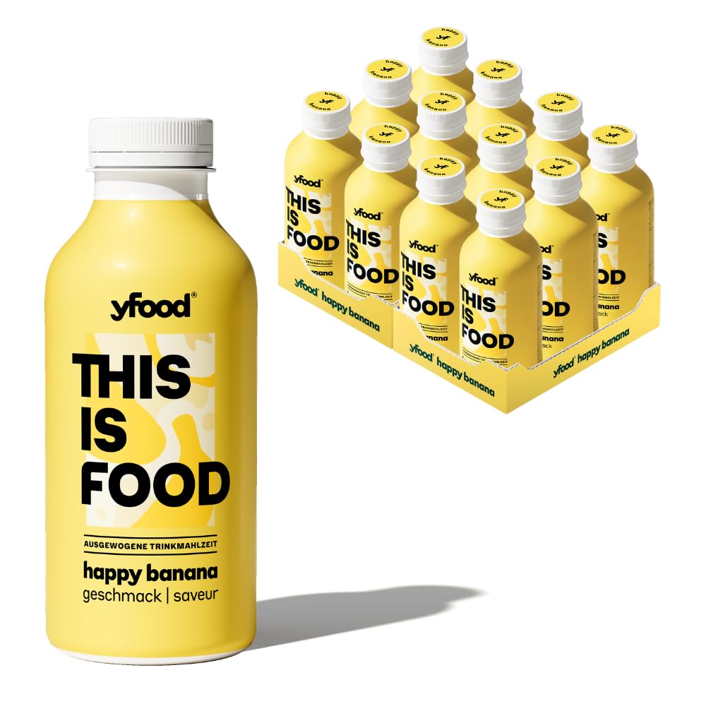 yfood repas prêt à boire, THIS IS FOOD, substitut de repas, 30 g de protéines, 26 vitamines et minéraux (12 x 500 ml) (Happy Banana)