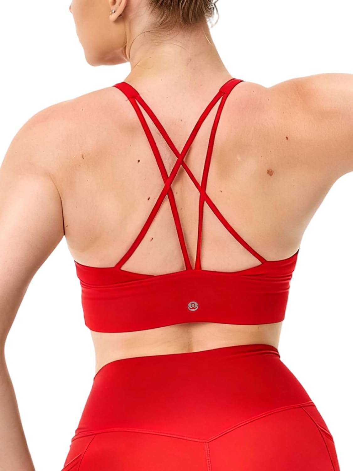 Womens Cross Back Padded Sports Bra Strappy U Neck Medium Support Workout Tank Yoga Pilates Walking Crop Tops
