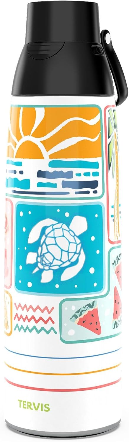 Tervis Venture Water Bottle Beach Burst Triple Insulated Tumbler Travel Cup Keeps Drinks Cold & Hot, 36oz, Stainless Steel