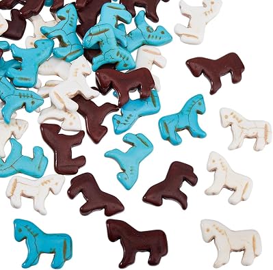 Synthetic Turquoise Beads Charms Turquoise Zuni Horse Beads Vintage Carved Wild Western Focal Horse Charms for Jewelry Necklace Bracelets Earrings Making DIY Crafts