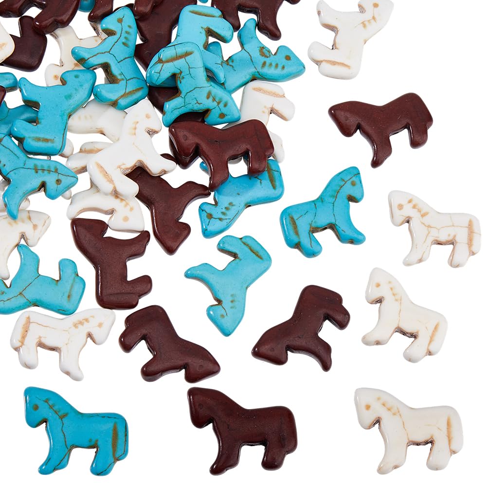 Hobbspring 45pcs Synthetic Turquoise Beads Charms 3 Colors Turquoise Zuni Horse Beads Carved Wild Western Focal Horse Charms for Jewelry Necklace Bracelets Earrings Making DIY Crafts