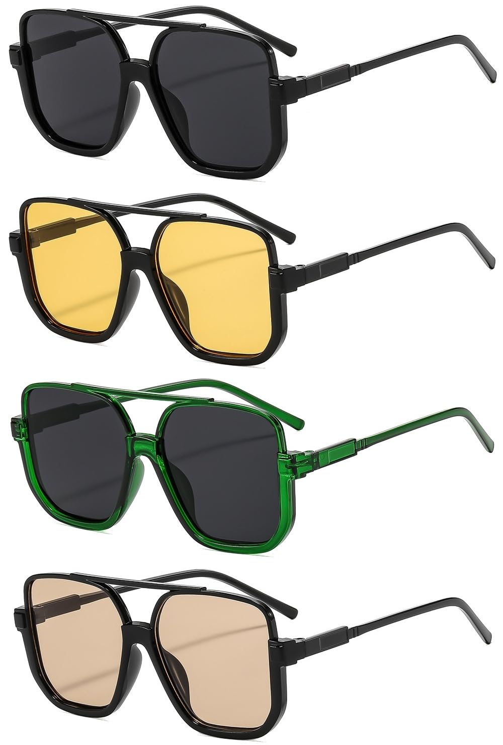 4 Pieces Retro Oversized Aviator Sunglasses for Women Men Square Semi Rimless 70s Vintage Aviator Sun Glasses