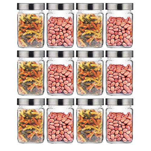 Image of Croco Silver Steel Transparent Clear L Lid Square Cube Glass Jars (Cubical Set of 12, 800 ml)