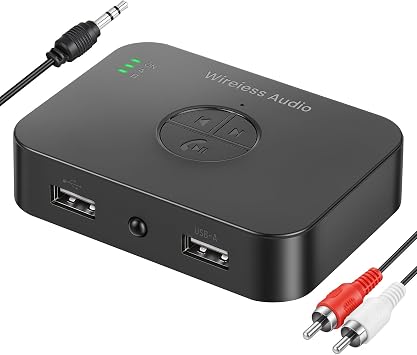 Bluetooth Receiver 6.0 for HiFi Music Streaming, Dual Pairing, Bluetooth Adapter Audio, Bluetooth Aux Adapter 3.5mm/RCA for Home Stereo, Low Latency, Hands-Free Calls, Support USB Driver