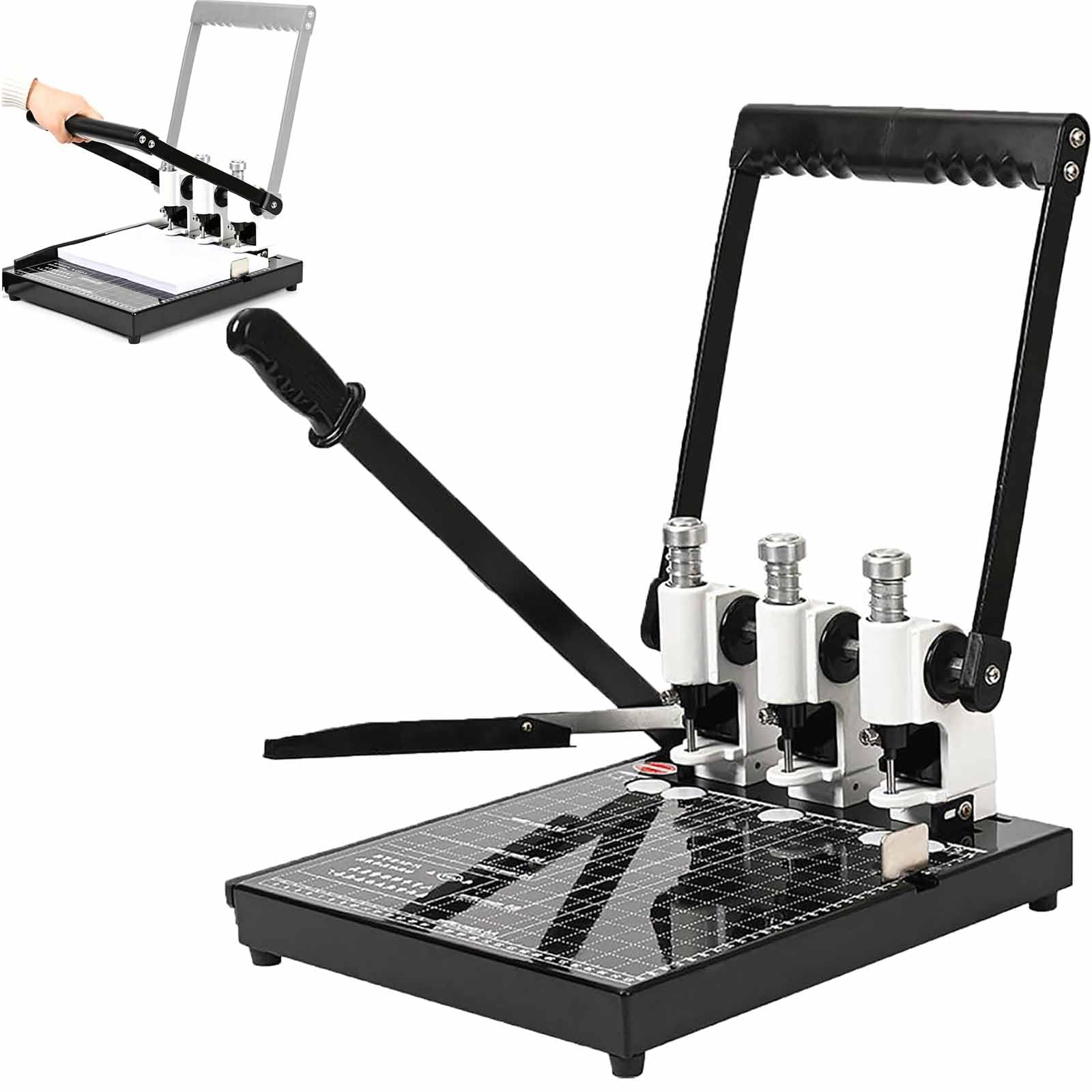 ERICAT 3-Hole Punch and Paper Cutter, Precision Drill Hole Punch with Guillotine Trimmer, Precise Positioning & Stable Cutting, 12-18mm Punching Margins & 80-100mm Hole Spacing, for Office