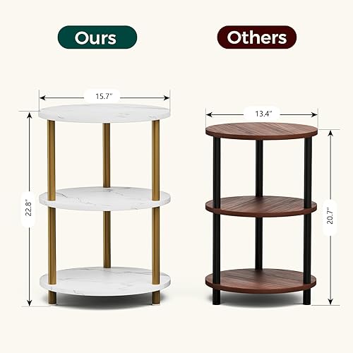 Miniatura 3 de Frylr Juego de 2 mesas auxiliares redondas, mesa de sofá con estante de almacenamiento, mesas auxiliares de 2 niveles para espacios pequeños,