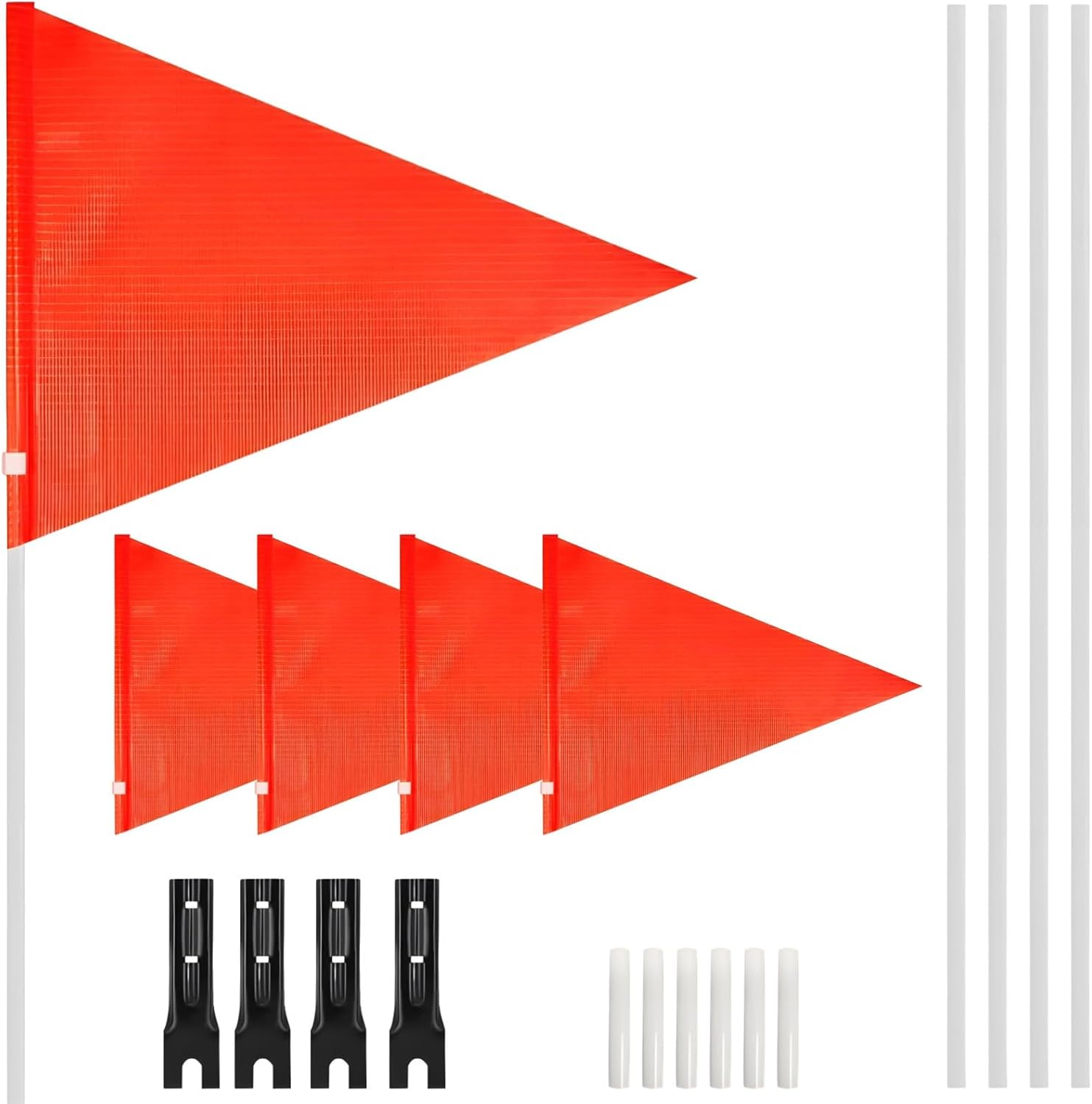12 Pcs Safety Flag Set with Heavy Duty Fiberglass Poles and Brackets, Cycling and Trailer High Visibility Warning Flags