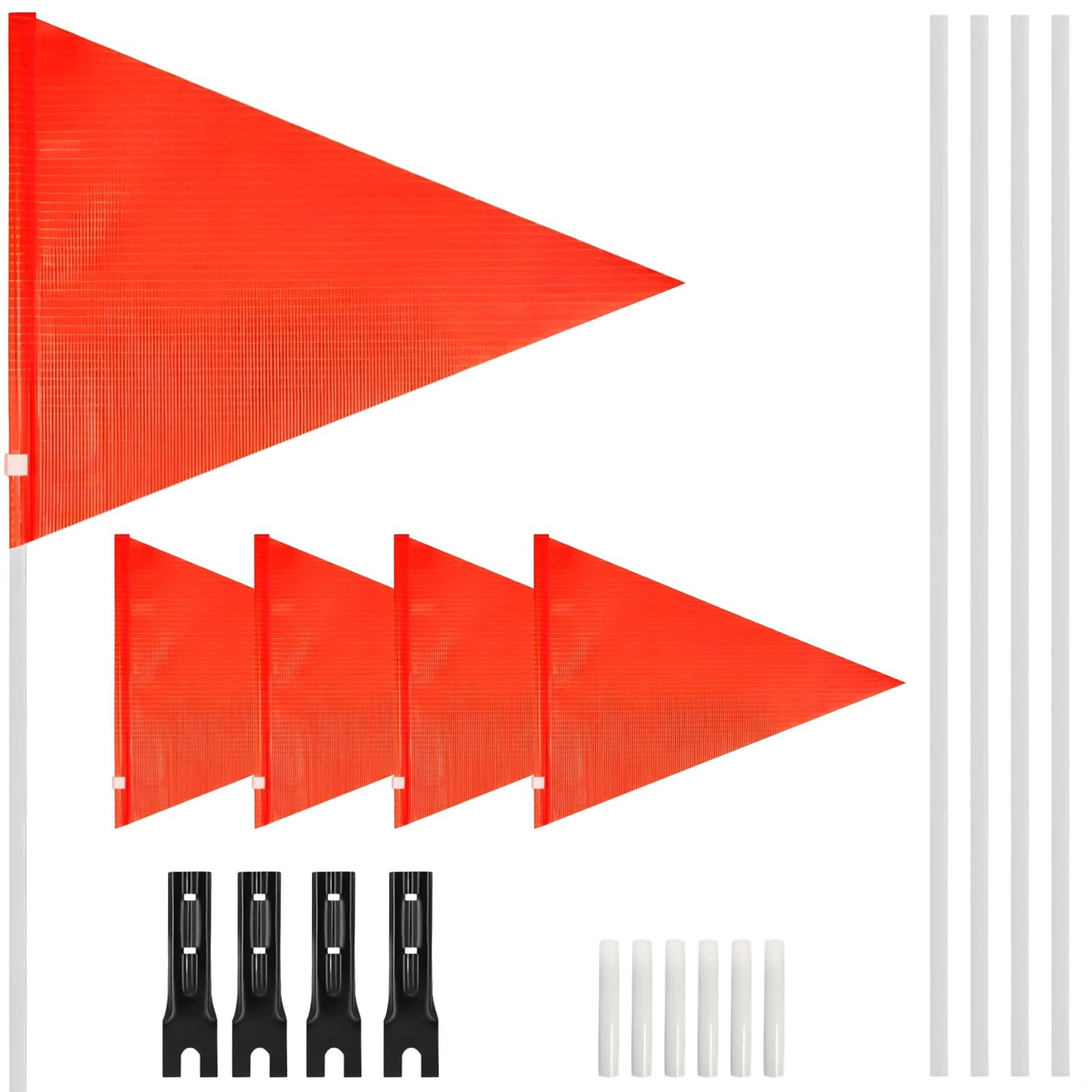 12 banderas de seguridad para mayor visibilidad, banderas de advertencia triangulares con poste de fibra de vidrio y soporte para bicicletas, camiones, remolques