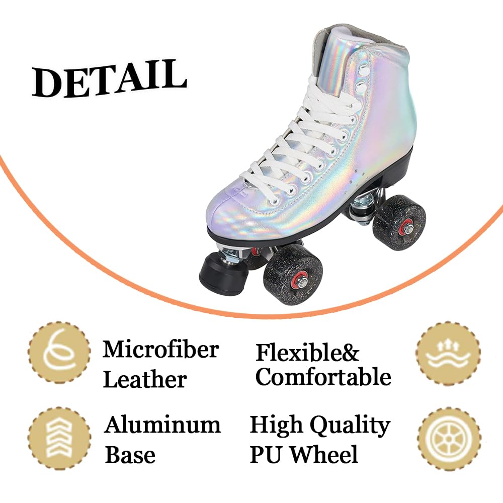 Pattini A Rotelle per Donne Adulte Indoor, Materiale in Microfibra Design A Doppia Fila con 4 Ruote Brillanti, Pattini Rotelle Derby per Ragazze E Ragazzi