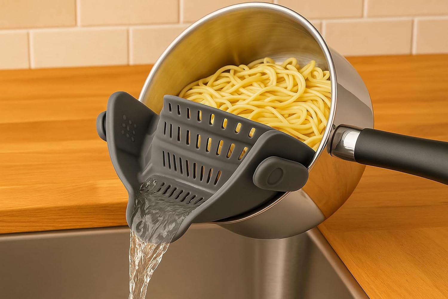 Food Strainer, Smart Pots, Clip-On Silicone Colander, Heat-Resistant by TerraHome (Gray) Food Strainer, Smart Pots, Clip-On Silicone Colander, Heat-Resistant by TerraHome (Gray)