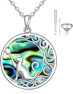 Pet Urn Cat Necklace for Ashes for Women Cremation Jewelry Celtic Knot Abalone Shell Cat Sterling Silver Memorial Keepsake Necklaces for Loss of Loved One Cat Remembrance Gifts