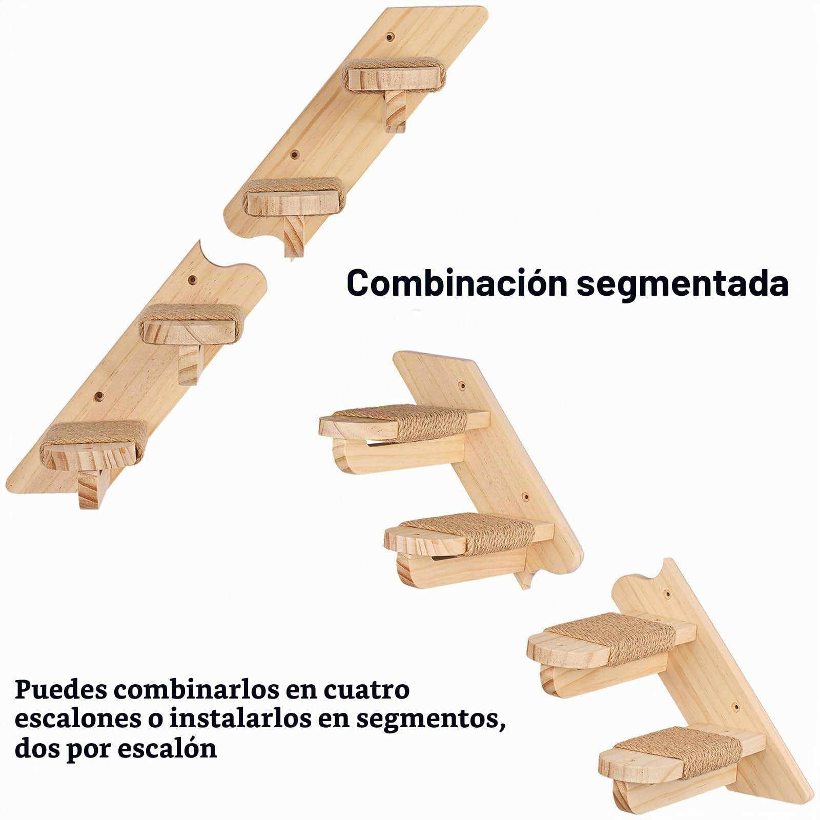 Estanterías de Escalada para Gatos de Madera con 4 Escalones para Pared Interior