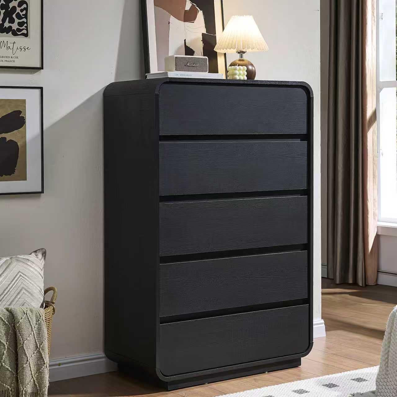 Standifurno 29.5'' W Dresser for Closet, Black Drawers with Curved Design, Chest Drawer with 5 Drawers, Vertical Drawer with Large Storage, Wooden Dresser for Living Room, Nursery, Entryway : Home & Kitchen