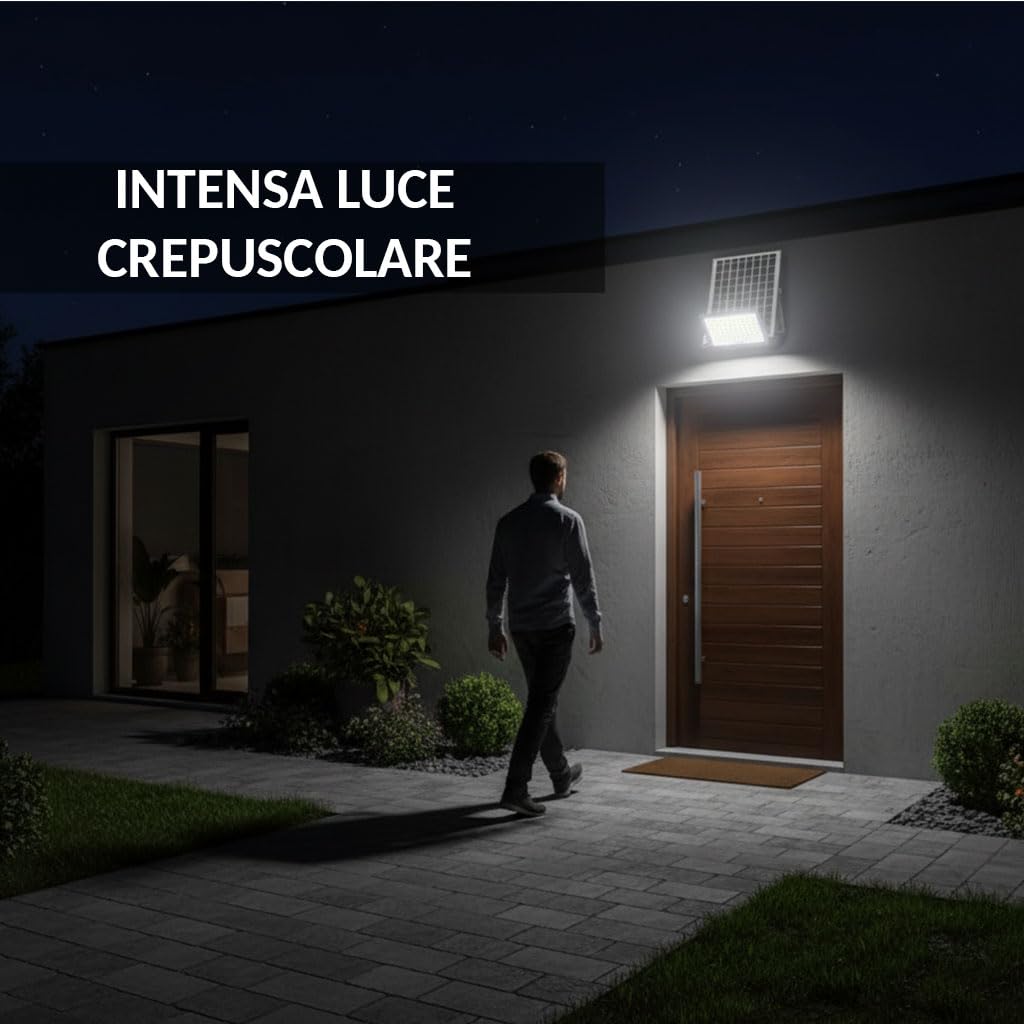 Faro LED Solare 2000W Esterno con Pannello Fotovoltaico IP65 Impermeabile Telecomando Luce Potente Giardino Cortile Strada Sensore Crepuscolare Lampada LED Alta Luminosità