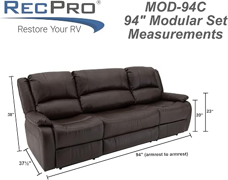 RecPro 94 RV Double Reclining Sofa w/Console, Chestnut