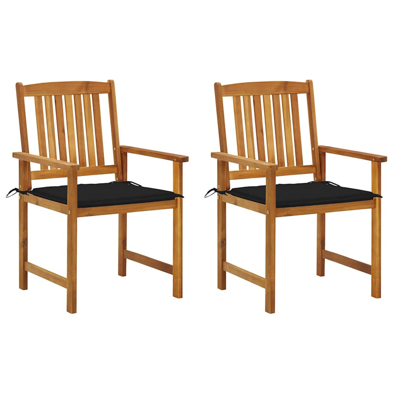 Chaise de jardin en acacia fini le mal de dos avec ce lot de 2 noir 48x46 cm et son coussin dense