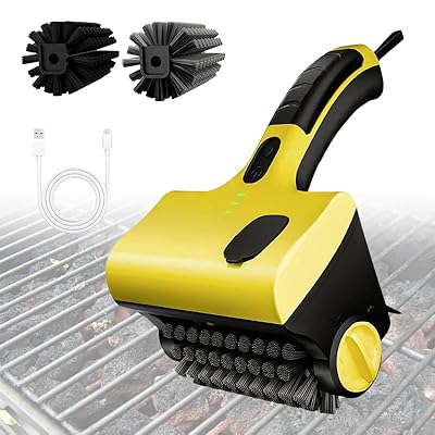 Electric Grill Cleaner: Cordless Rechargeable Grill Clean Brushes Automatic Robot for Outdoor BBQ - 360° Rotating Cleaning Brush with Replacement Bristles
