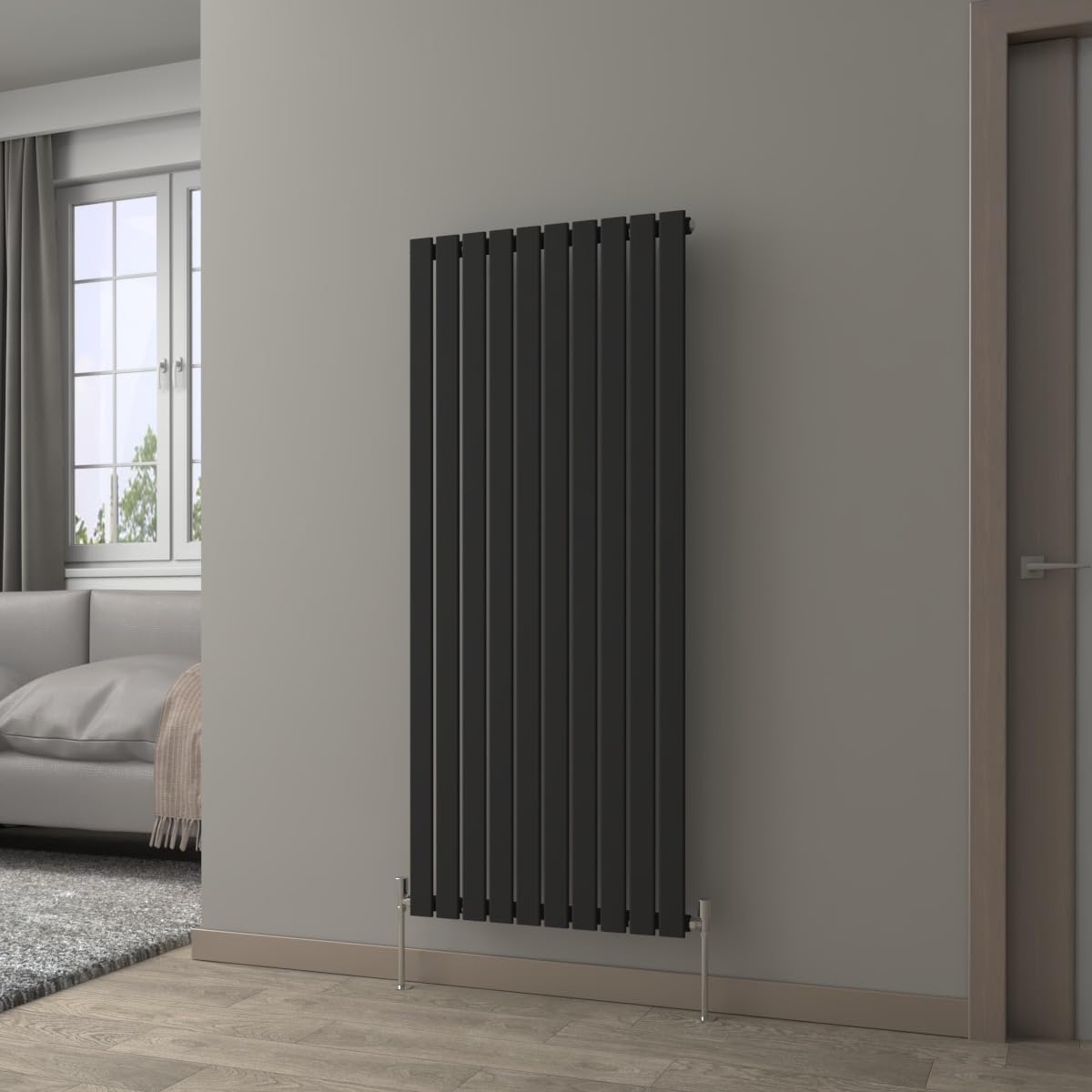 NRG Black Vertical 1600x680mm Single Flat Panel Radiator Central Heating for Bathroom/Kitchen/Living Room — image 1