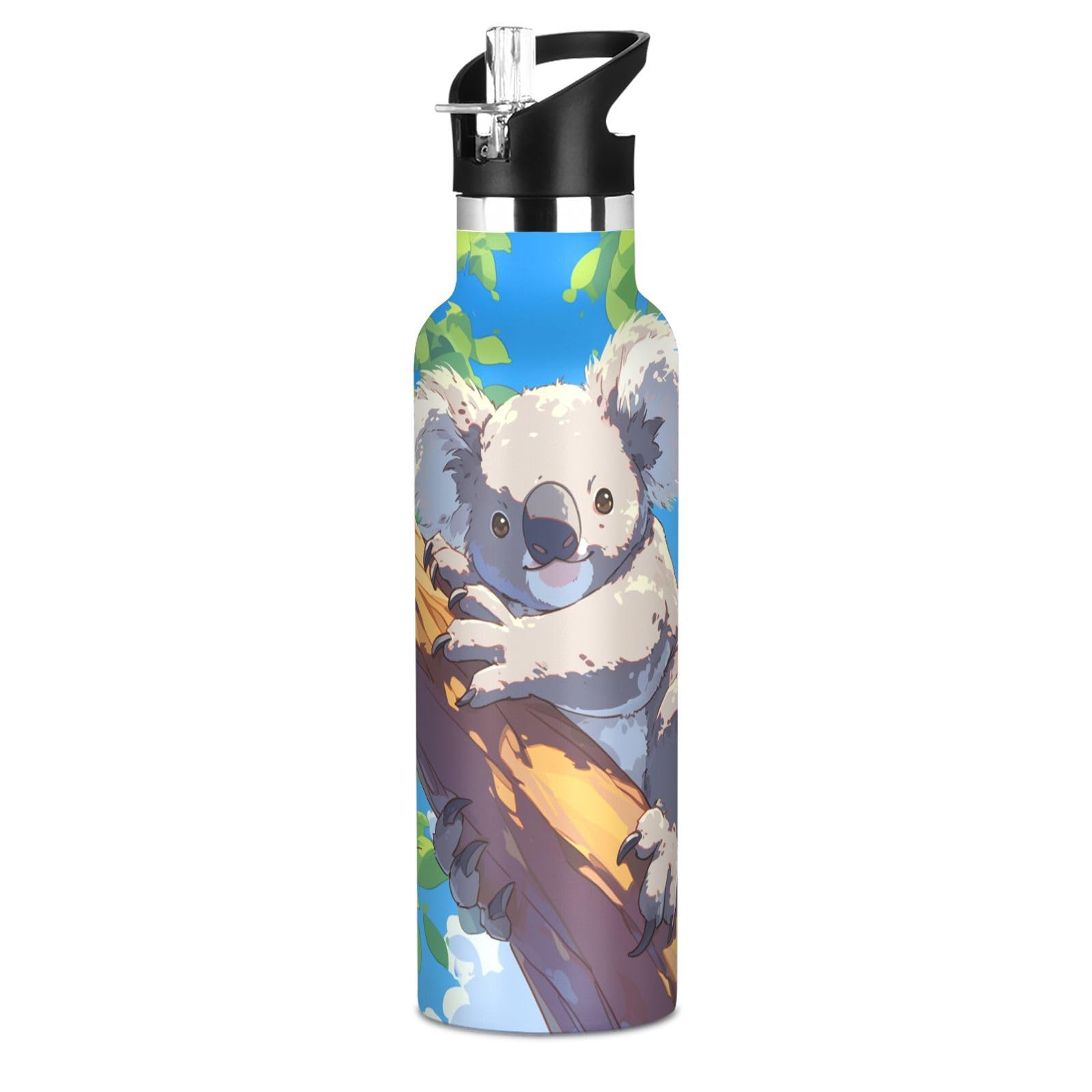 Kaaviyo Boys Pattern Gray Koala Brown Tree Water Bottle Stainless Steel Jug Insulated Vacuum Cup For Girls(600Ml)