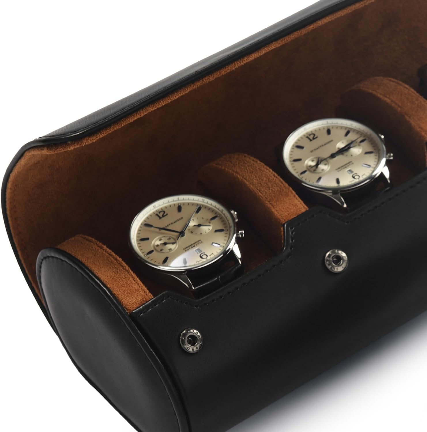 3Slots PU Leather Watch Roll Travel Case Handmade Watch Rolls Holder Box for Men and Women (Black) image 5