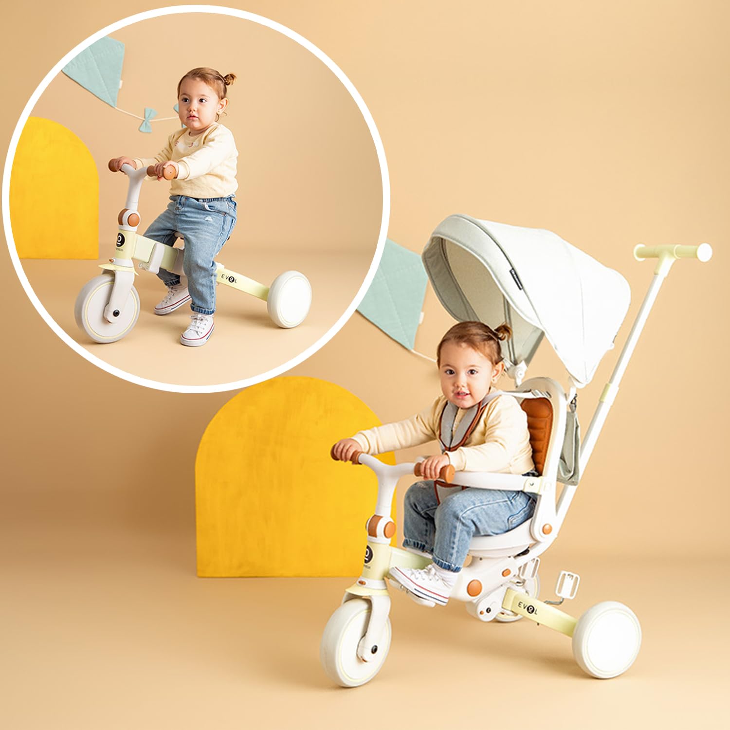 Olmitos - Triciclo Evolutivo de Bebé 5 en 1 - Bicicleta Niños Desde 1 Año hasta 25 Kg - De Triciclo a Bicicleta con o sin Pedales – Adaptable y transformable (Evol, Gris)