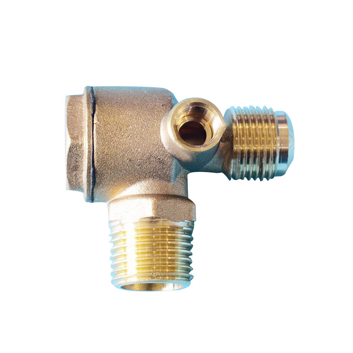 Air Compressor Check Valve Threaded Check Valve Brass 3-Port Tube Connector Tool Female 1/2"*1/2"*1/8"