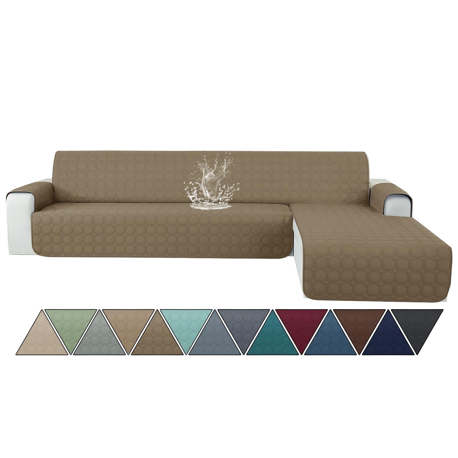 Ystyle Copridivano Impermeabile con Penisola 4 Posti (L 280 CM), Copridivano Angolare Destra/Sinistra Universale Reversibile, Copridivano Chaise longue Antigraffio Antimacchia, Caffè Chiaro
