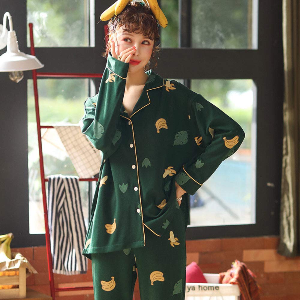 Conjunto De Pijamas De Mujer,Conjunto De Pijamas Con Estampado De Plátano De Dibujos Animados De 2 Piezas Algodón Clásico Con Botones Pjs Top & Bottoms Ladies Ropa De Dormir De Manga Larga Ropa De
