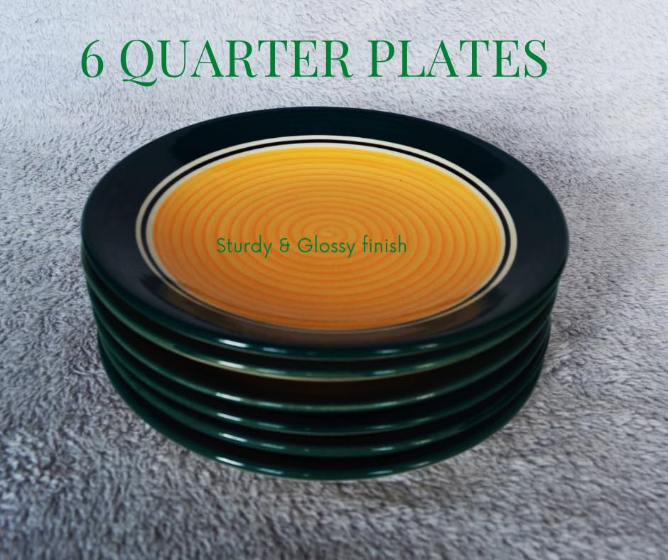 Image of Ceramic Dinner Set of 34 Pieces- Premium Marigold Collection | Chipproof Handpainted Stoneware Ceramic Set l | Lead and Cadmium Free,Food Grade Quality (Marigold Yellow Green, 34)