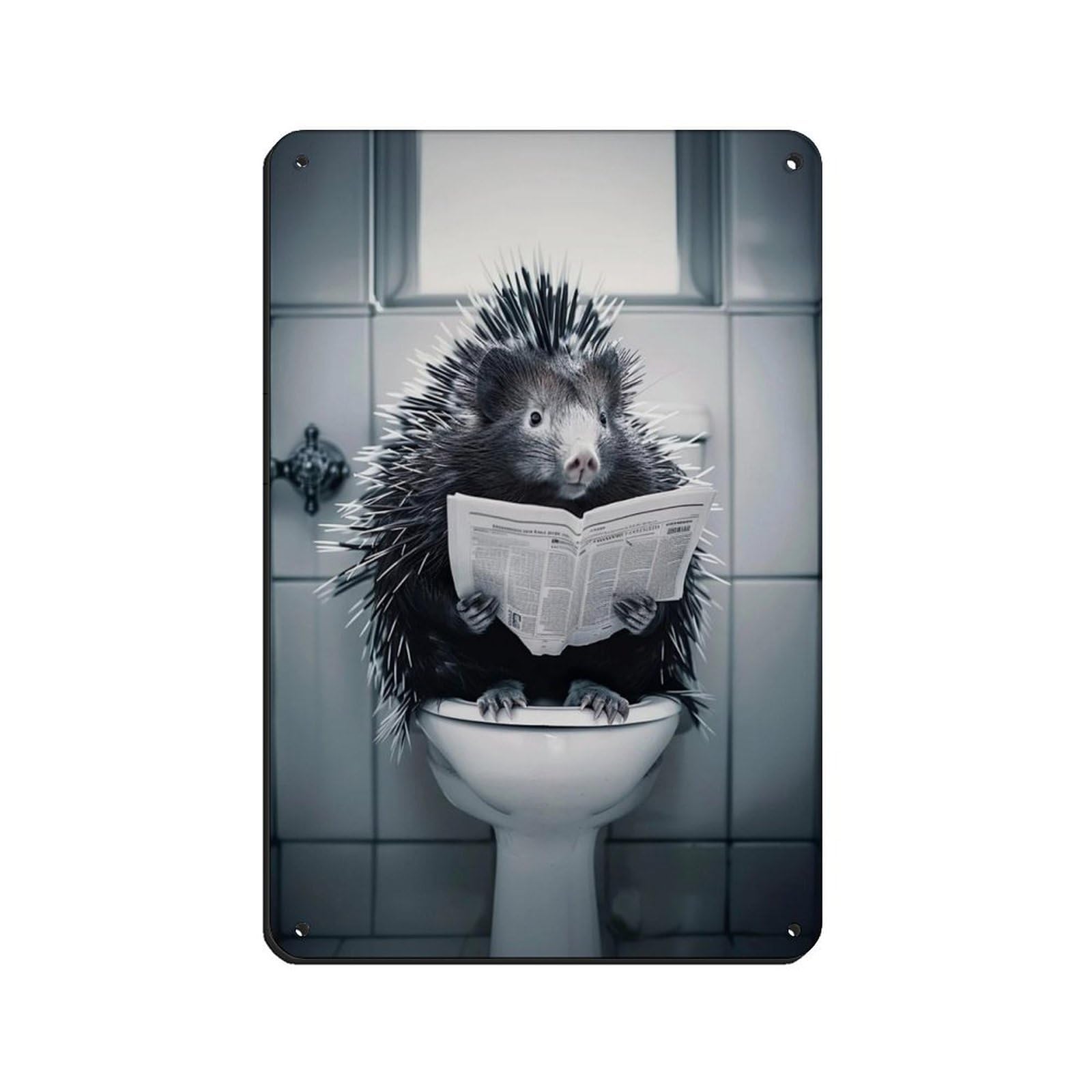 Lxwnze 20L X 30W Cm Porcupine Sitting On The Toilet Reading A Newspaper (3) Tin Sign Vintage Metal Pub Club Cafe Bar Home Wall Art Decoration Poster Retro 8X12inch(20X30cm)