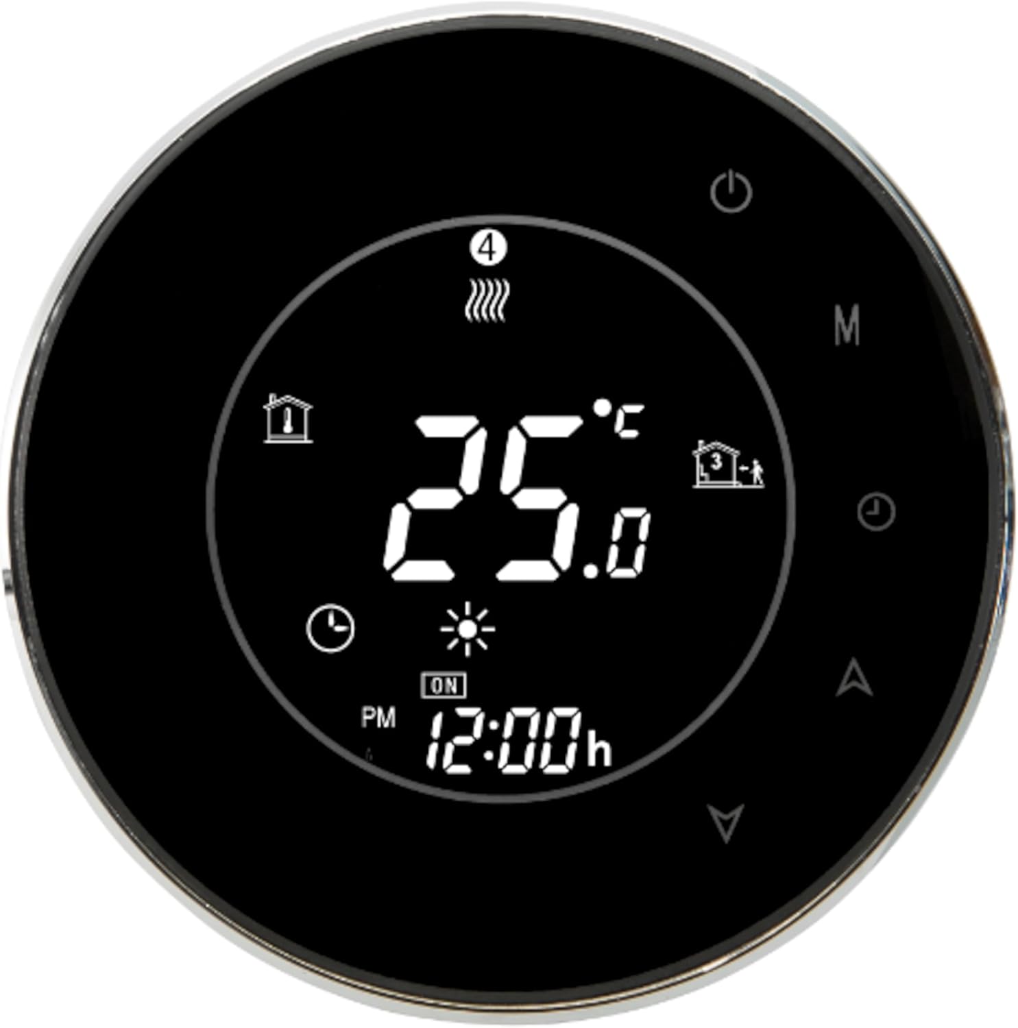 BLK-6000 Electric Radiant Floor Heating Thermostat with Wi-Fi, 95–240V, 16A Max Load, Round LED Display, Capacitive Touch Buttons, Programmable, Floor Sensor Included