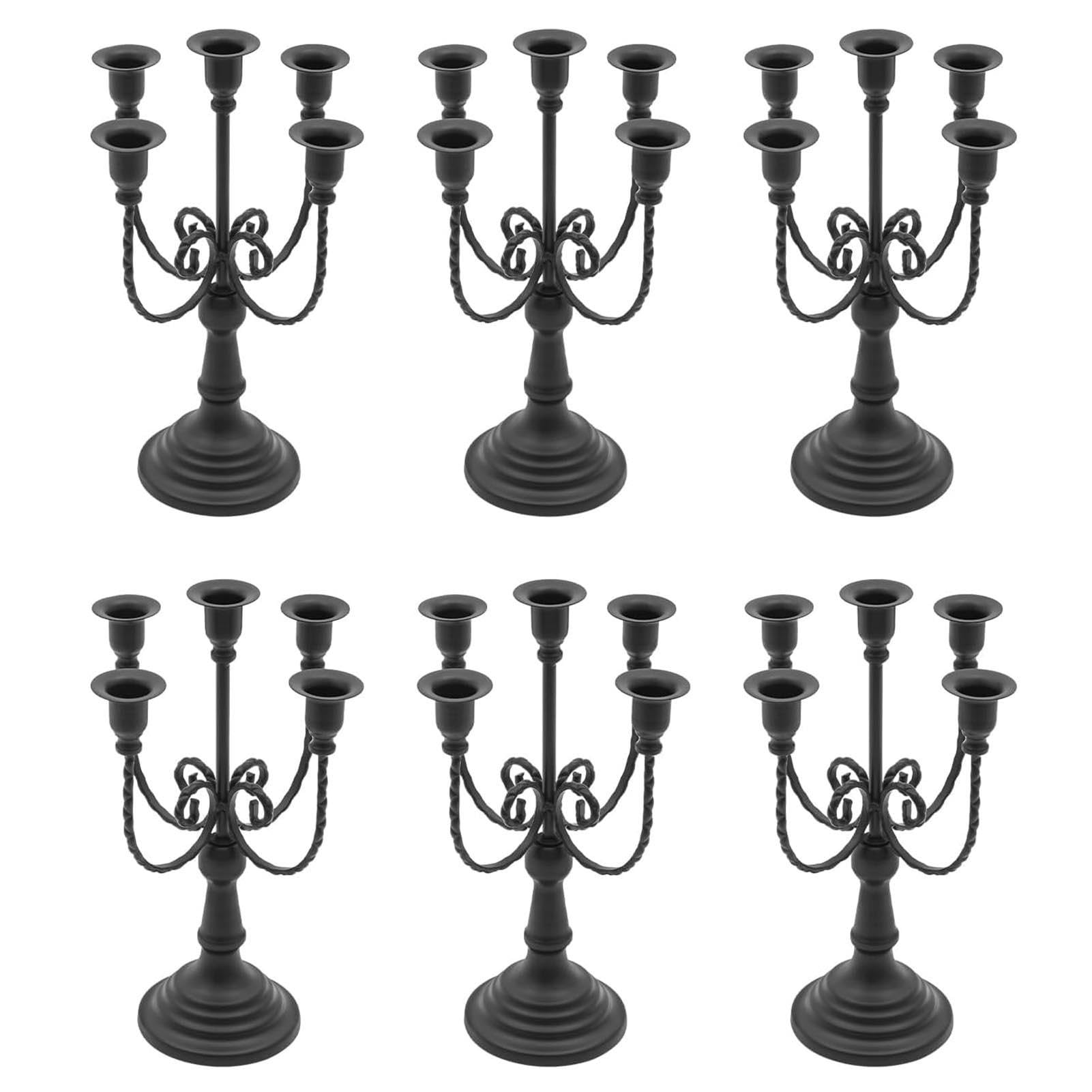 Set Di 6 Portacandele A 5 Bracci, Eleganti Candelabri Retrò In Metallo Dorato, Ideali Per Decorazioni Di Tavoli Per Matrimoni, Feste E Vacanze, Altezza 30 Cm(Black)