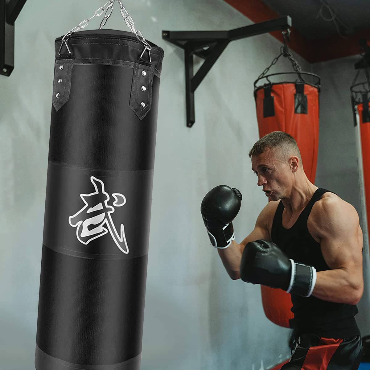 Sacs de Frappe Kit, Sac de Boxe Non-Rempli pour Enfan Adultes avec Bandage de Boxe, chaînes et Crochet, Formation pour Kickboxing MMA Muay Thai Karate Taekwondo