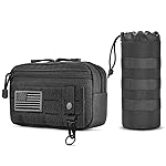Upgraded Tactical Drawstring Molle Water Bottle Holder Tactical Pouches (Black-2pack)
