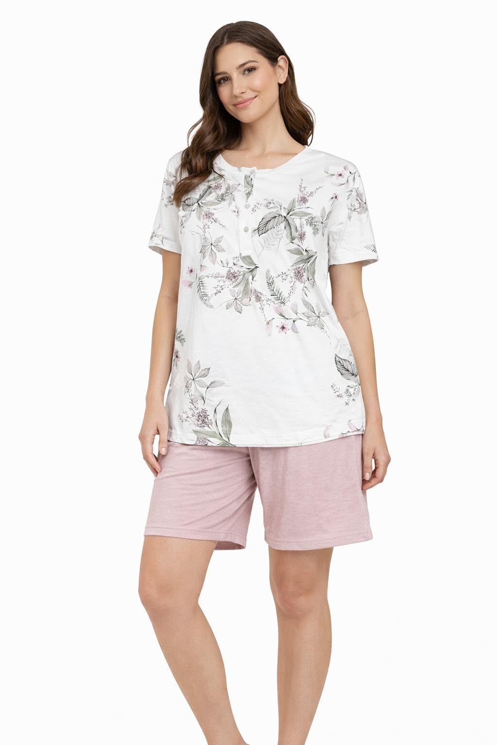 LORMAR Pigiama Donna Pantaloncino Rosa e Maglia Fantasia Floreale Art 654093