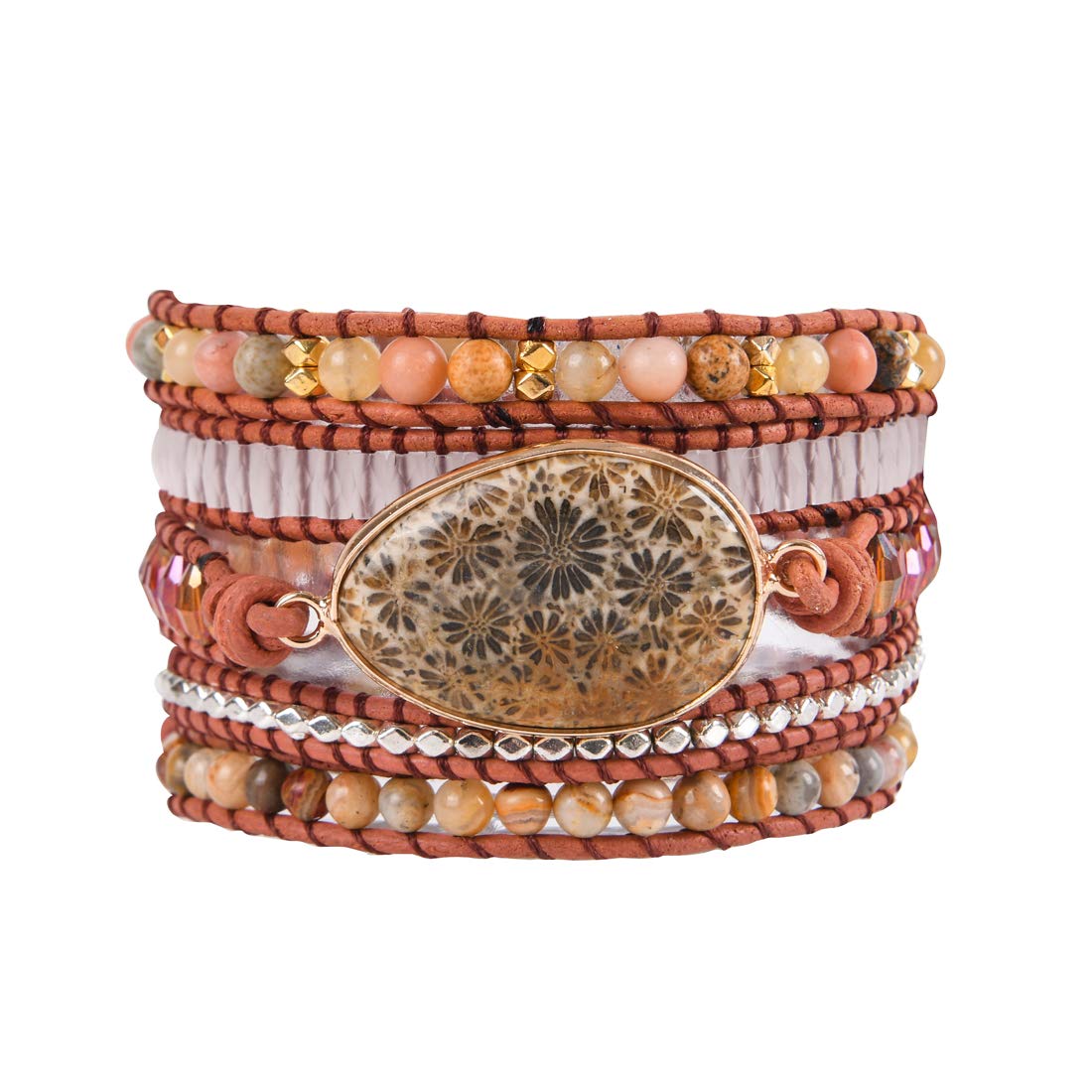 YGLINE Natural Stone Beaded Healing Wax String 5 Wraps Bracelets