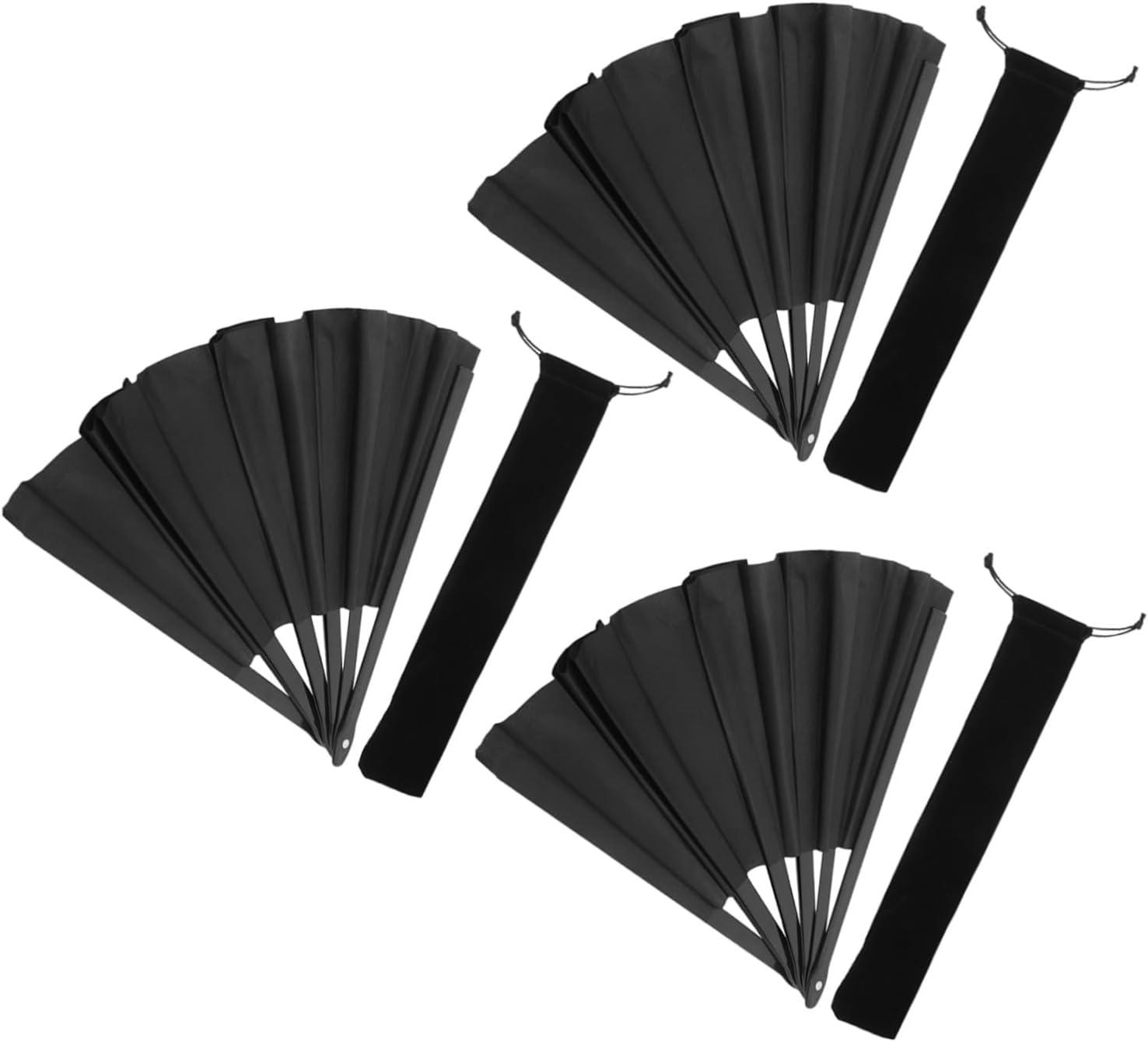 BESPORTBLE 3 Sets Black Foldable Kung Fu Fans with Oxford Cloth and Pouch – 10-inch Retro Handheld Martial Arts Fans for Tai Chi, Line Dancing, and Performance