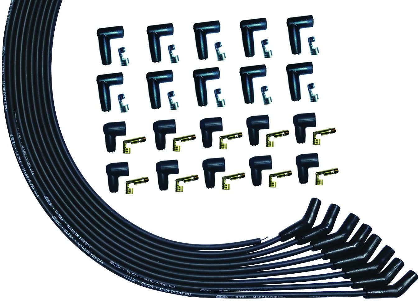 Moroso 51008 Ultra Series Black Universal V8 Spark Plug Wires, 135 Degree Plug Ends