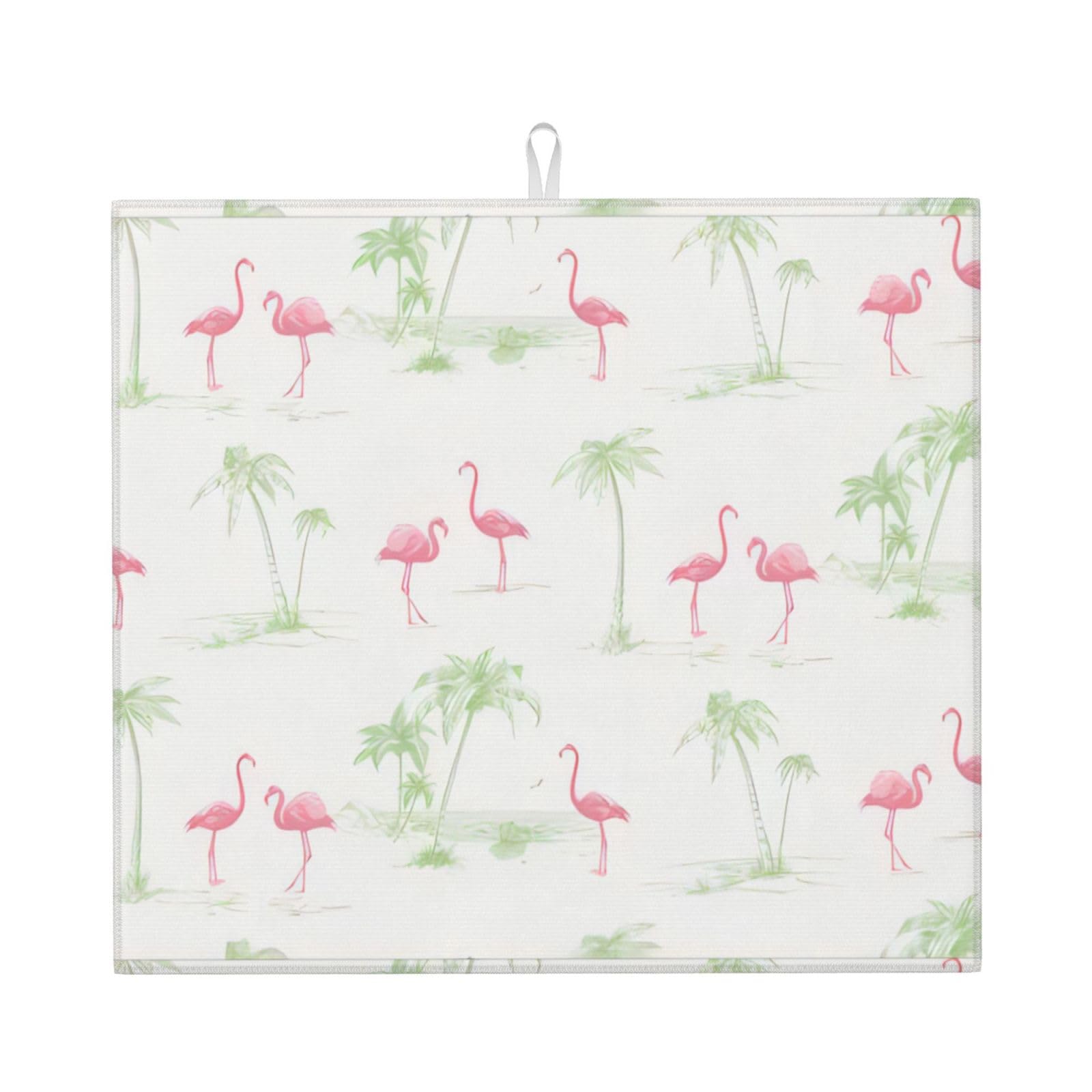 YYHWHJDE Pink Flamingos Prints Kitchen Drying Mat - Absorbent Dish Drying Throw with Vibrant Prints, Quick-Dry Countertop Layer for Dishes & Appliances - Non-Slip & Foldable