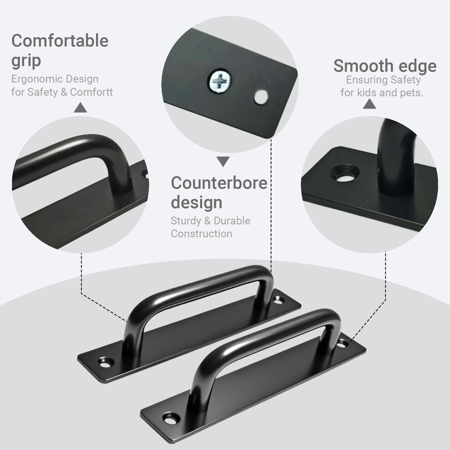 2PCS 5.8 Inches Barn Door Handle, Premium Aluminum Alloy Gate Handle, Sturdy Black Sliding Door Pull Handles for Kitchen, Cabinet, Bathroom, Closet, and Easy Install