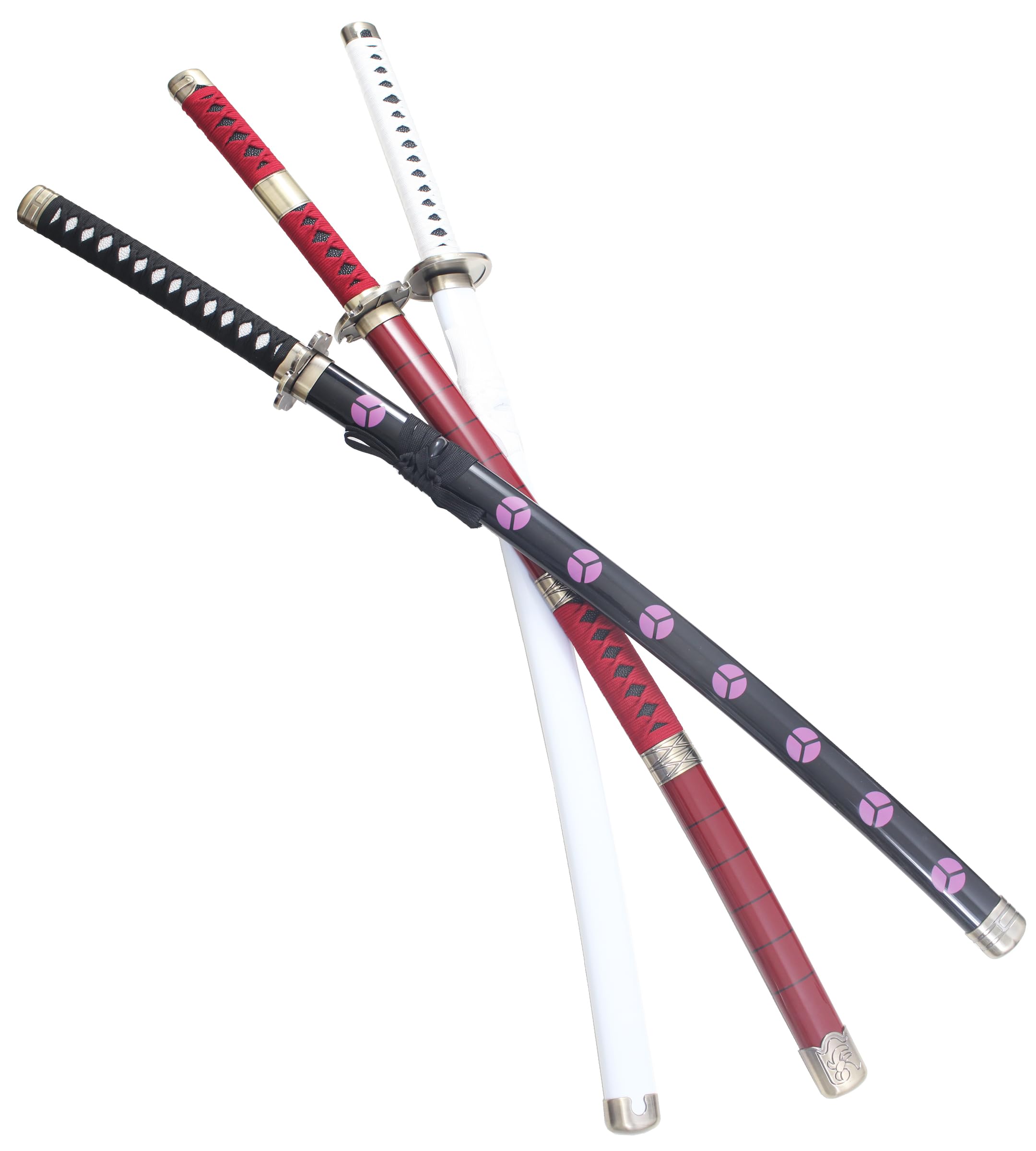 Sabres One Piece Katana en Bois Lame Epee Zoro Pack 3 + Presentoir