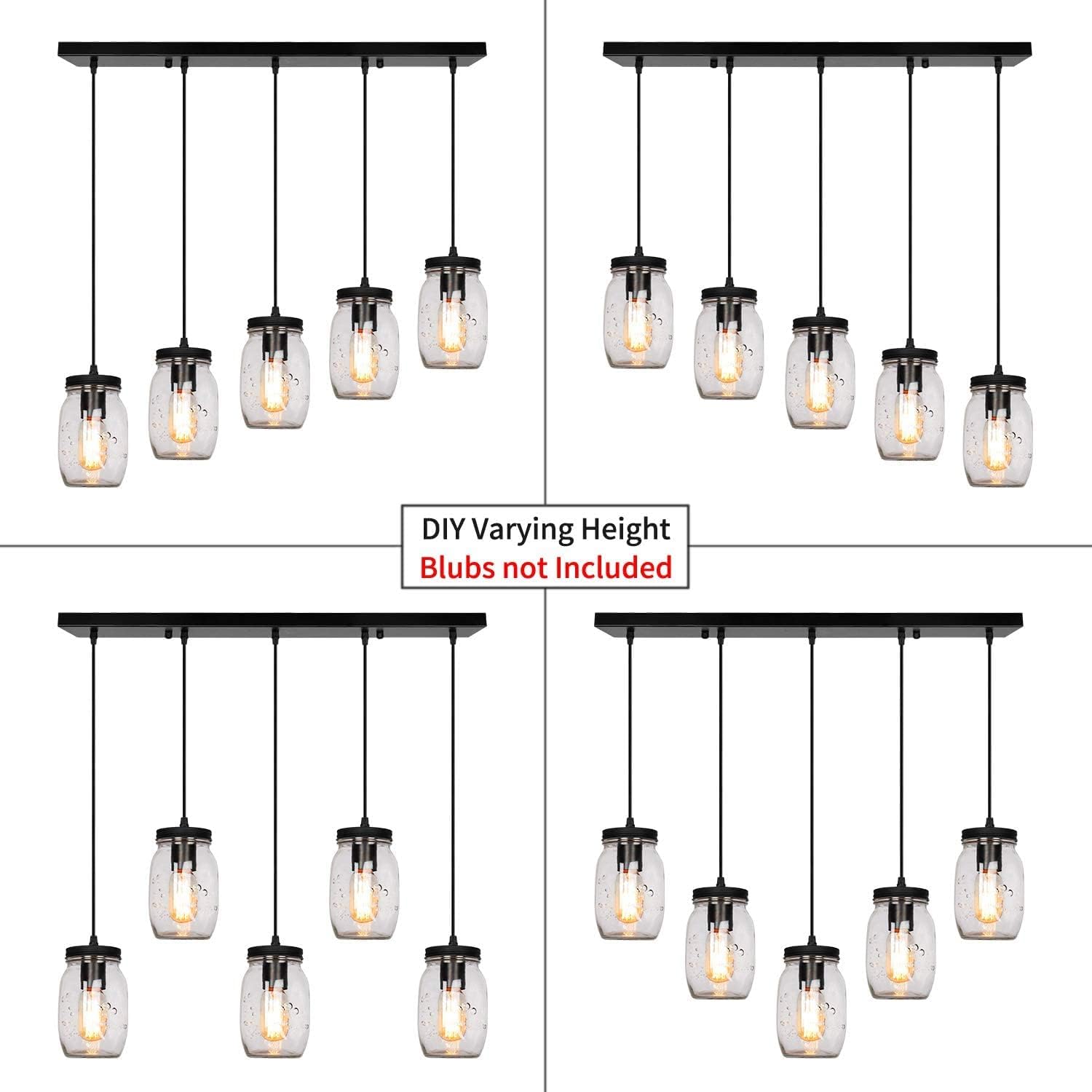 Frее Shірріng Ovеr $50 PUZHI HOME Mason Jar Light Fixtures 5-Lights Ceiling Kitchen Light Fixture Farmhouse Pendant Lighting for Island Kitchen Dining Room Farm Barn